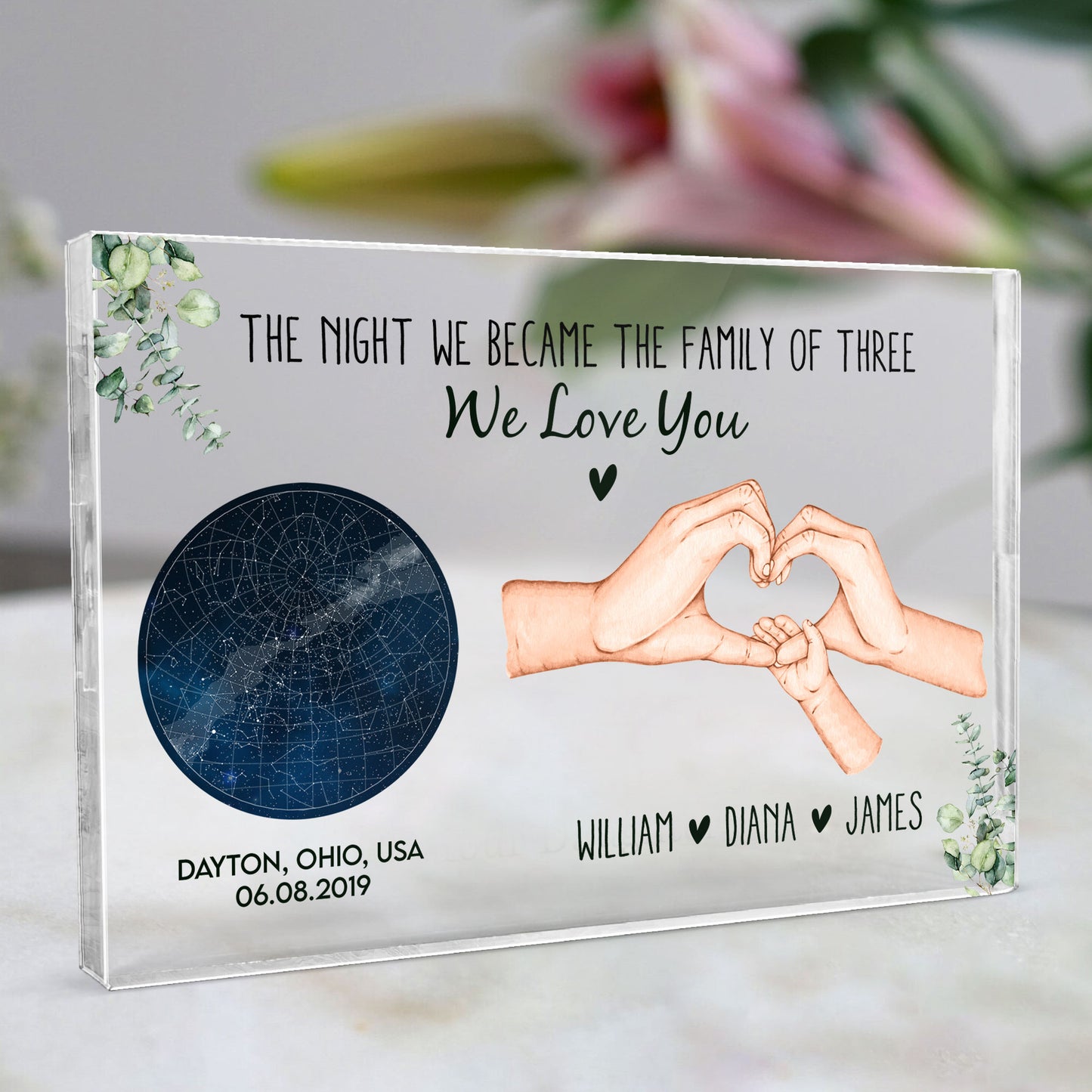 The Night We Became The Family Of Three/ Four/ Five/ Six - Personalized Acrylic Plaque