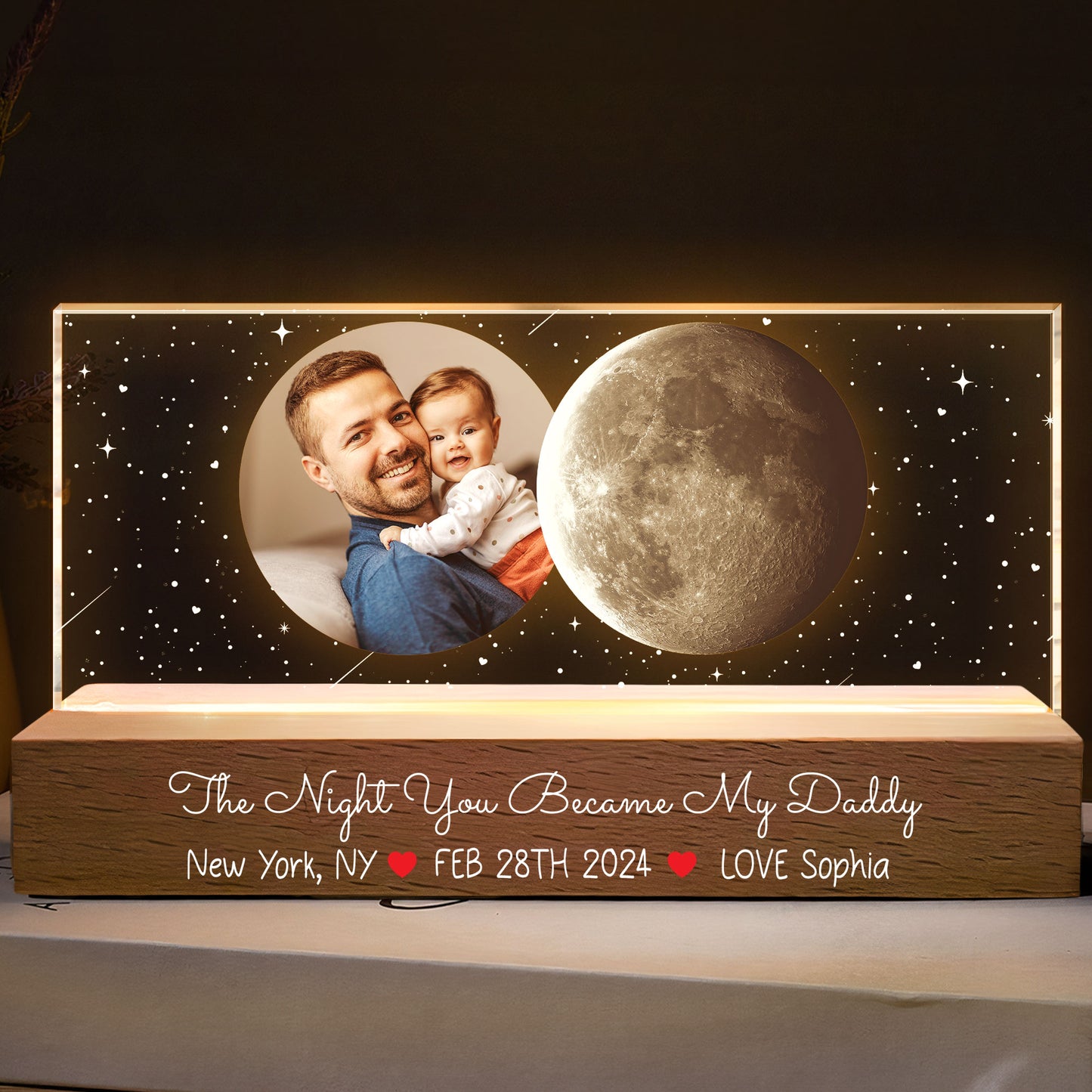 The Night You Became My Daddy Custom Moon Phase - Personalized Photo LED Night Light