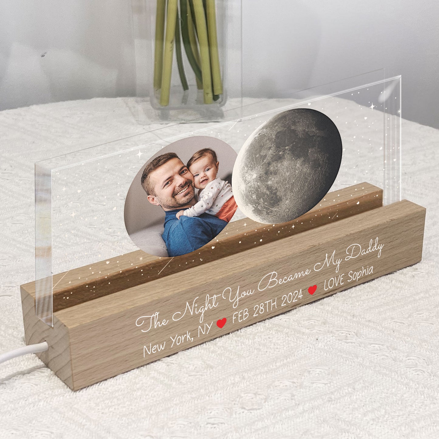 The Night You Became My Daddy Custom Moon Phase - Personalized Photo LED Night Light