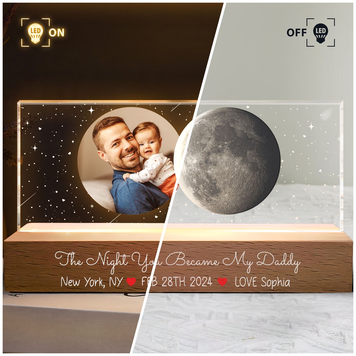 The Night You Became My Daddy Custom Moon Phase - Personalized Photo LED Night Light