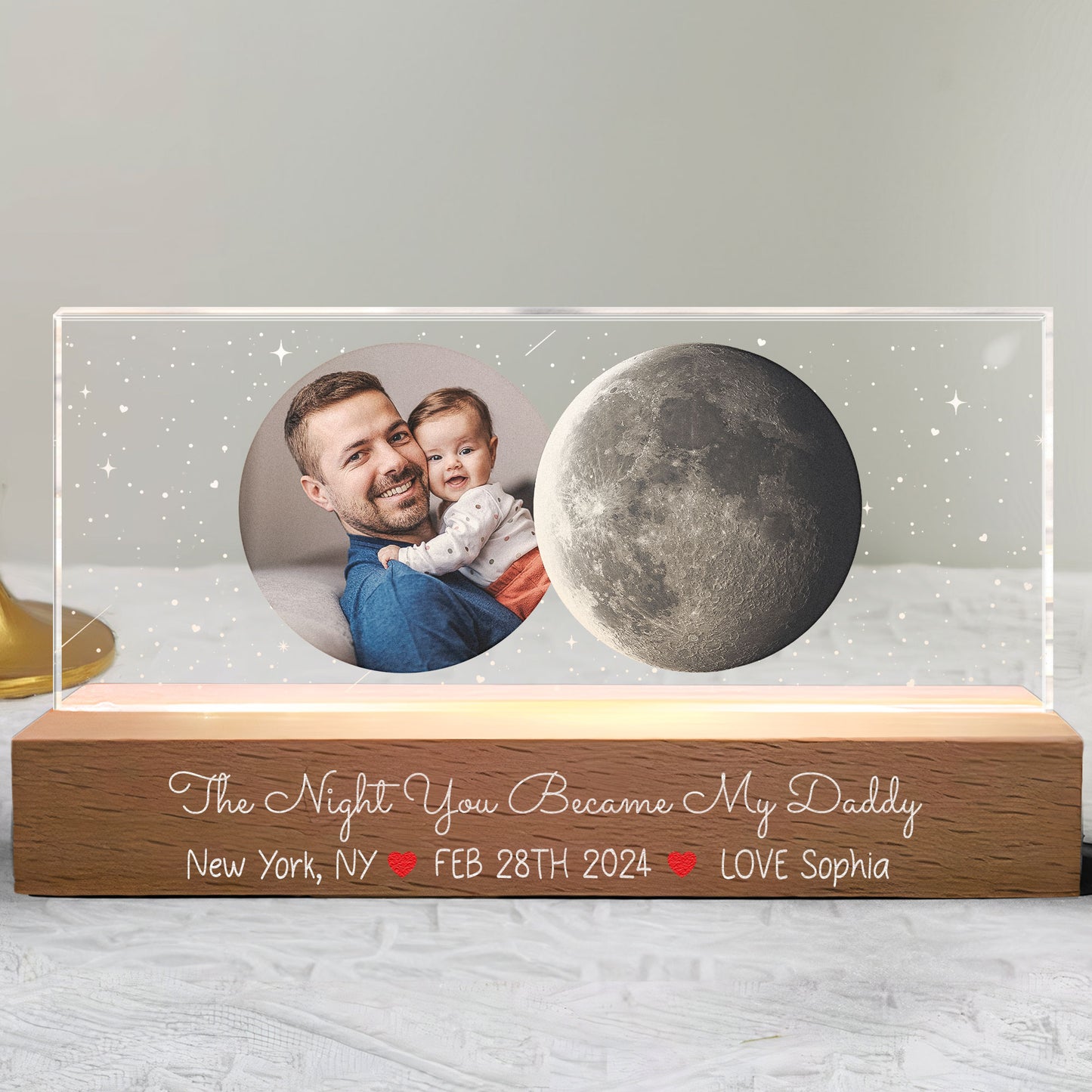 The Night You Became My Daddy Custom Moon Phase - Personalized Photo LED Night Light