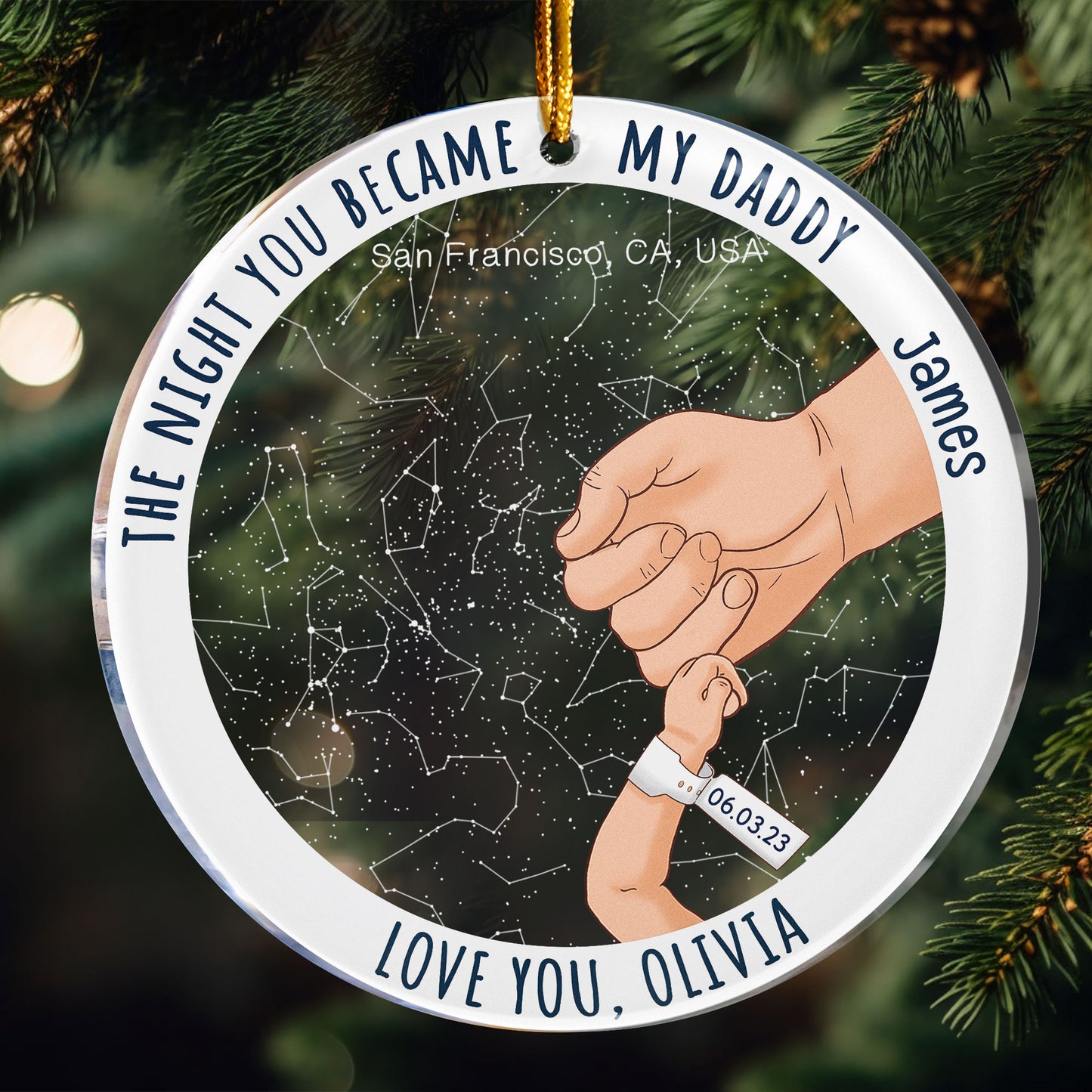 The Night You Became My Daddy Custom Star Map - Personalized Circle Acylic Ornament