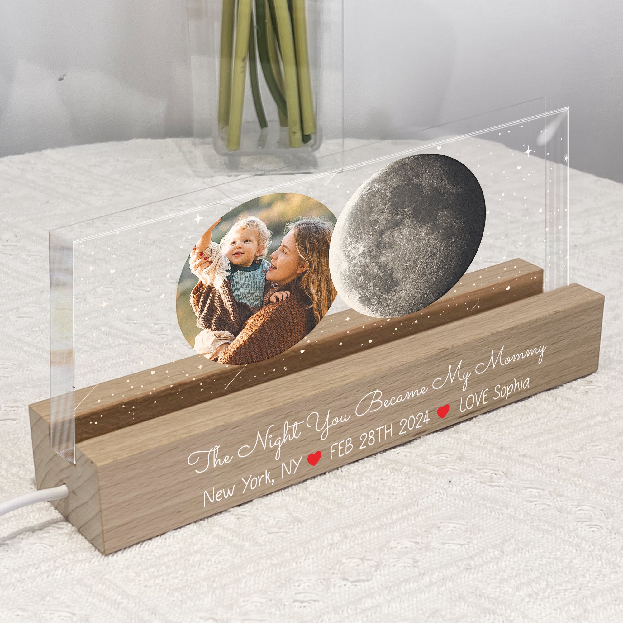 The Night You Became My Mommy Moon Phase - Personalized Photo LED Night Light
