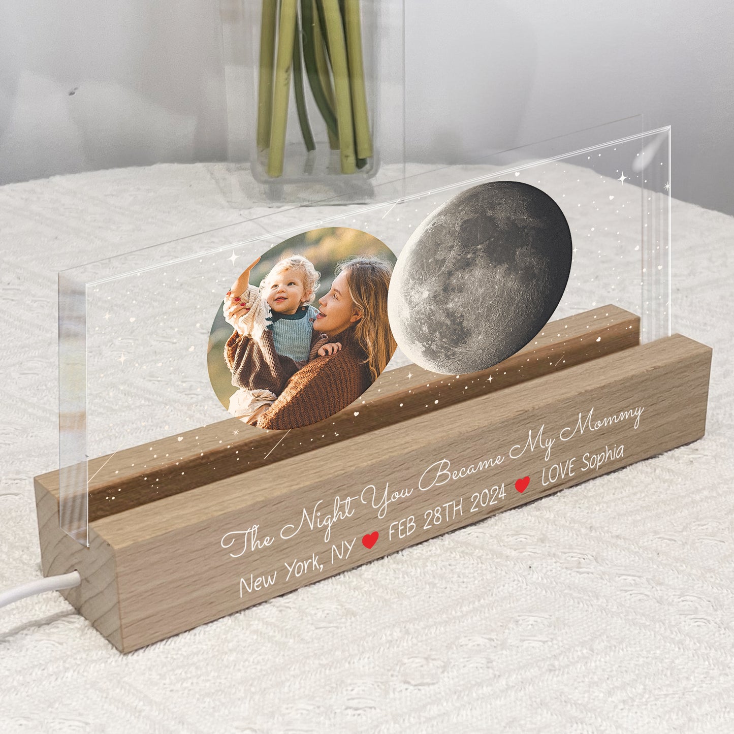 The Night You Became My Mommy Moon Phase - Personalized Photo LED Night Ligh