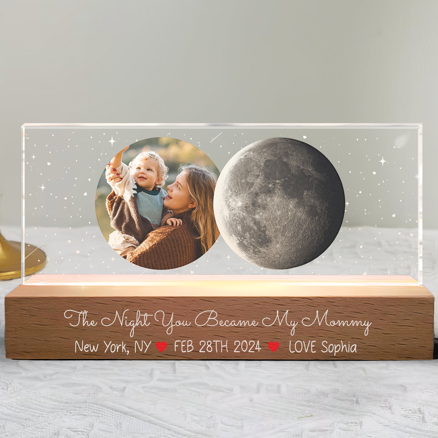 The Night You Became My Mommy Moon Phase - Personalized Photo LED Night Ligh