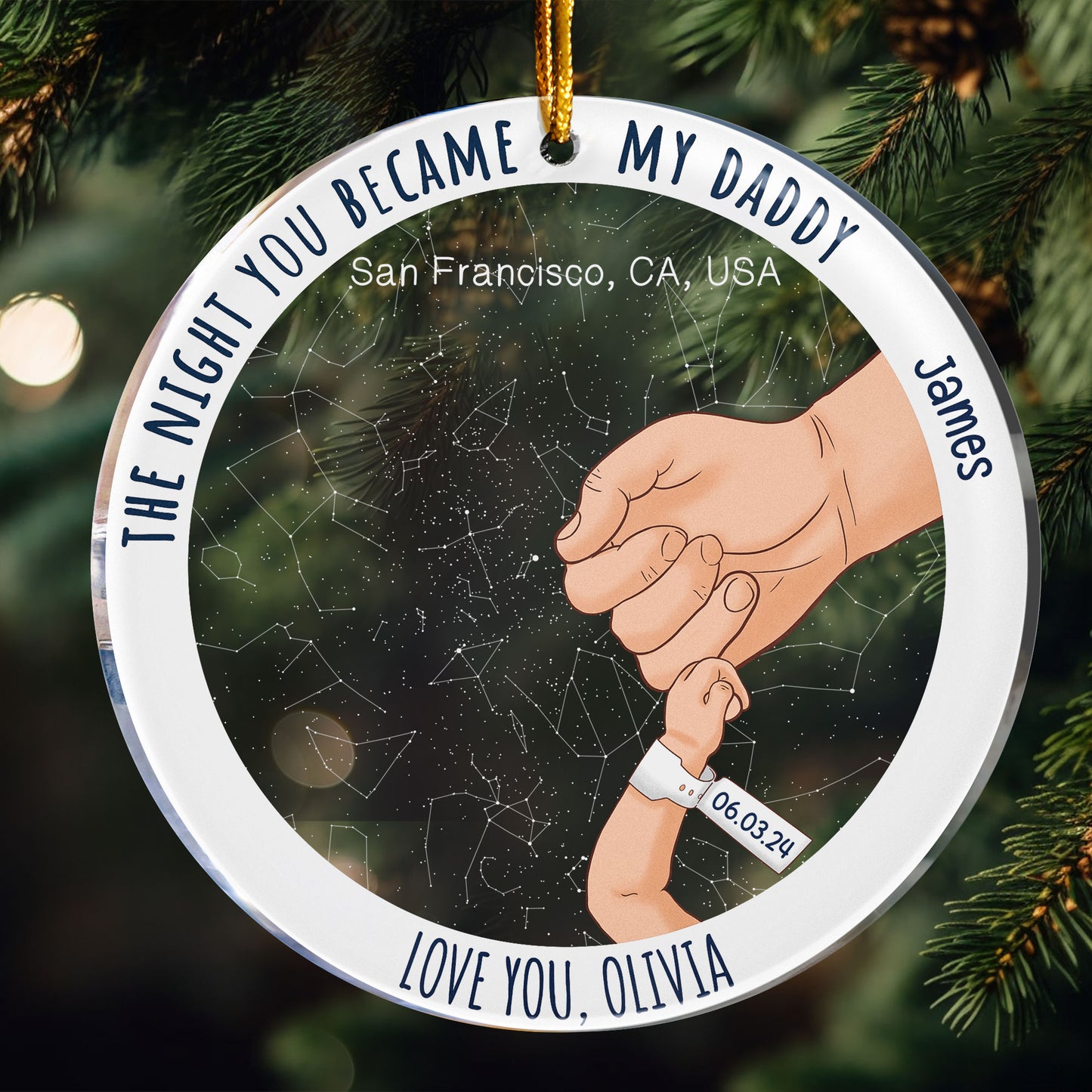 The Night You Became My Daddy Custom Star Map - Personalized Circle Acrylic Ornament