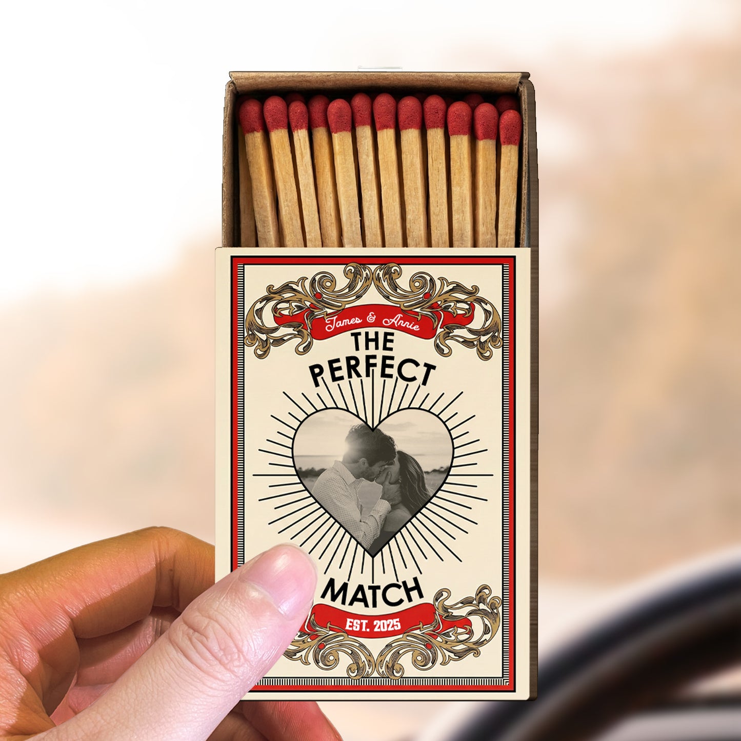 The Perfect Match - Vintage Photo Gifts For Couples - Personalized Wooden Photo Car Visor Clip