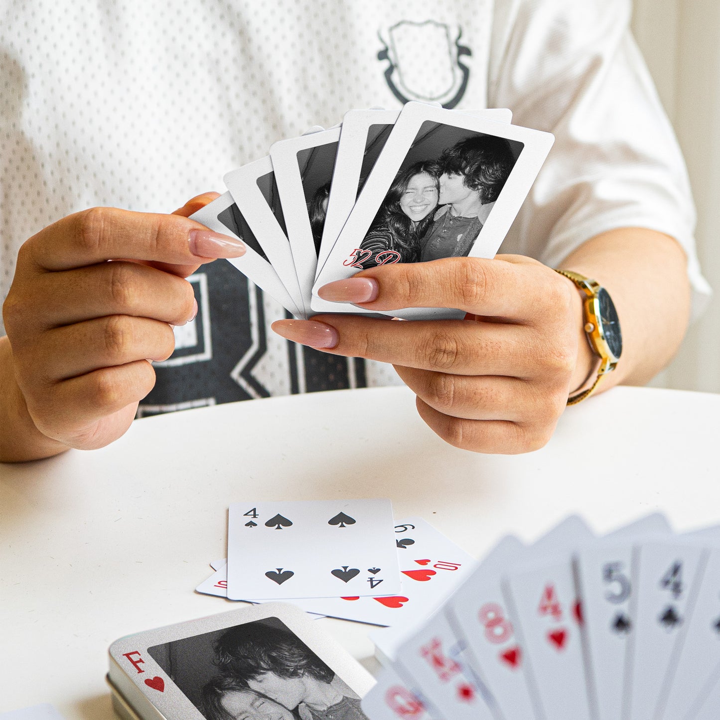 The Perfect Pair How Lucky Are We, Desk Game Night Idea For Couples - Personalized Playing Photo Cards With Metal Box