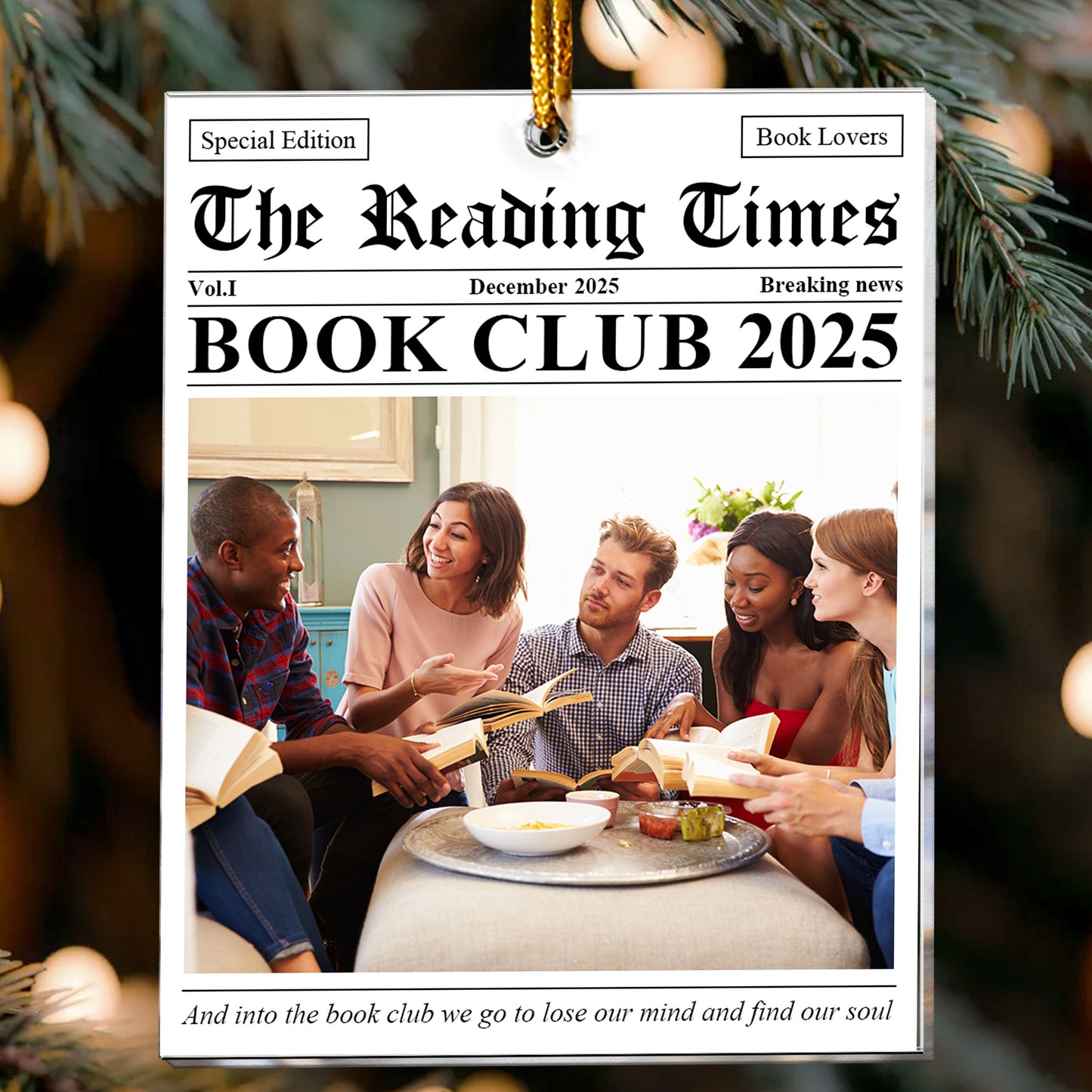 The Reading Times Book Club Newspaper - Personalized Acrylic Photo Ornament
