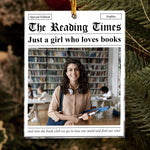 The Reading Times Book Lovers Newspaper - Personalized Acrylic Photo Ornament