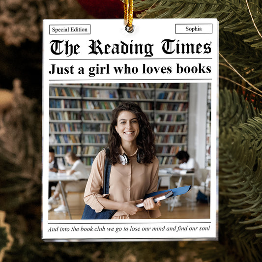 The Reading Times Book Lovers Newspaper - Personalized Acrylic Photo Ornament