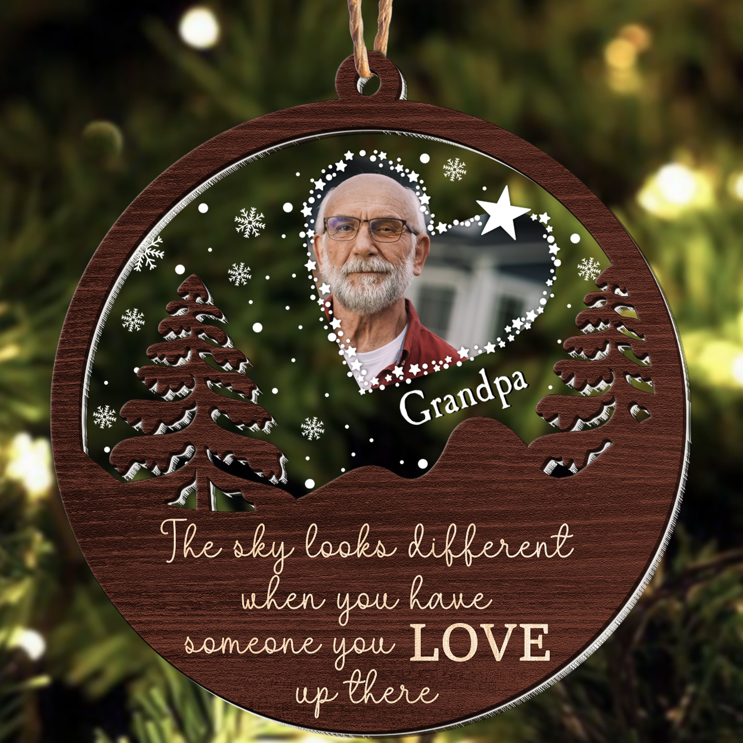 The Sky Looks Different - Personalized Photo Wood And Acrylic Ornament