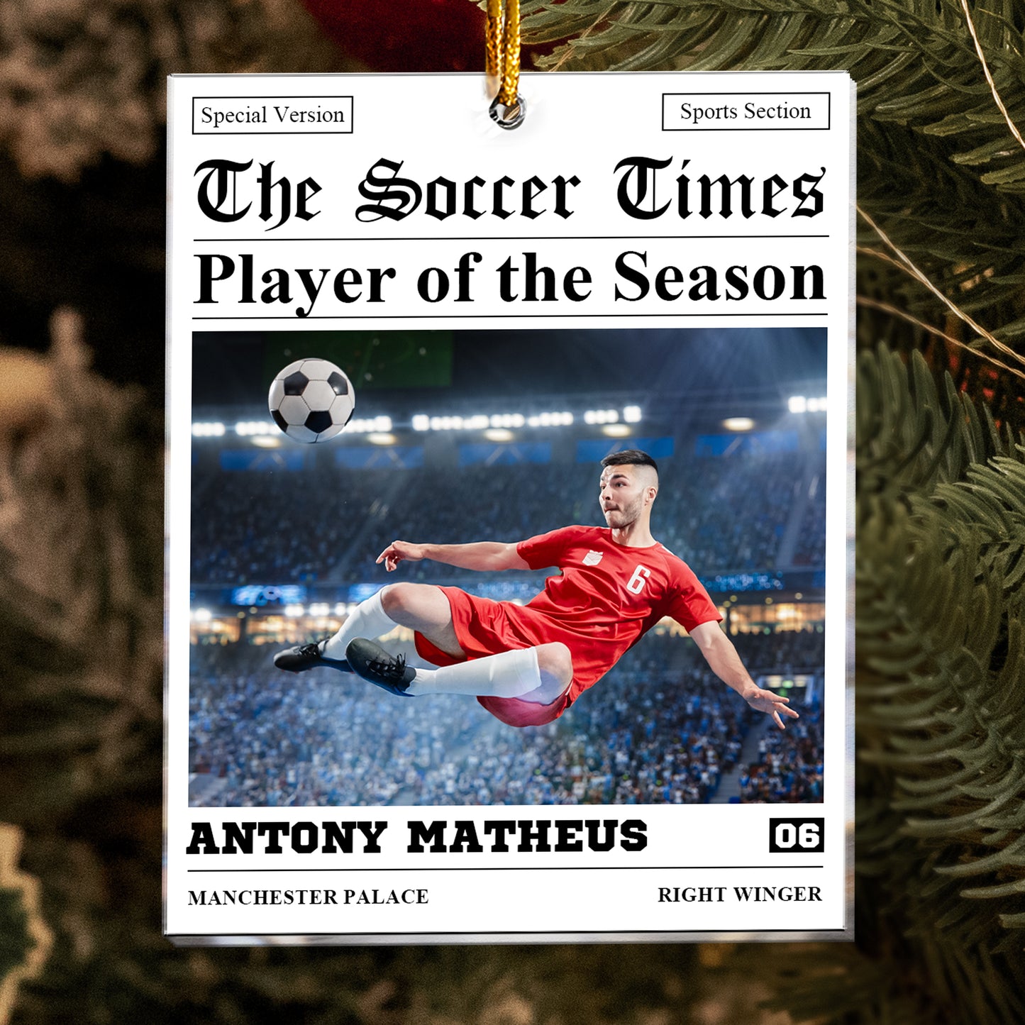 The Soccer Times Newspaper - Personalized Acrylic Photo Ornament