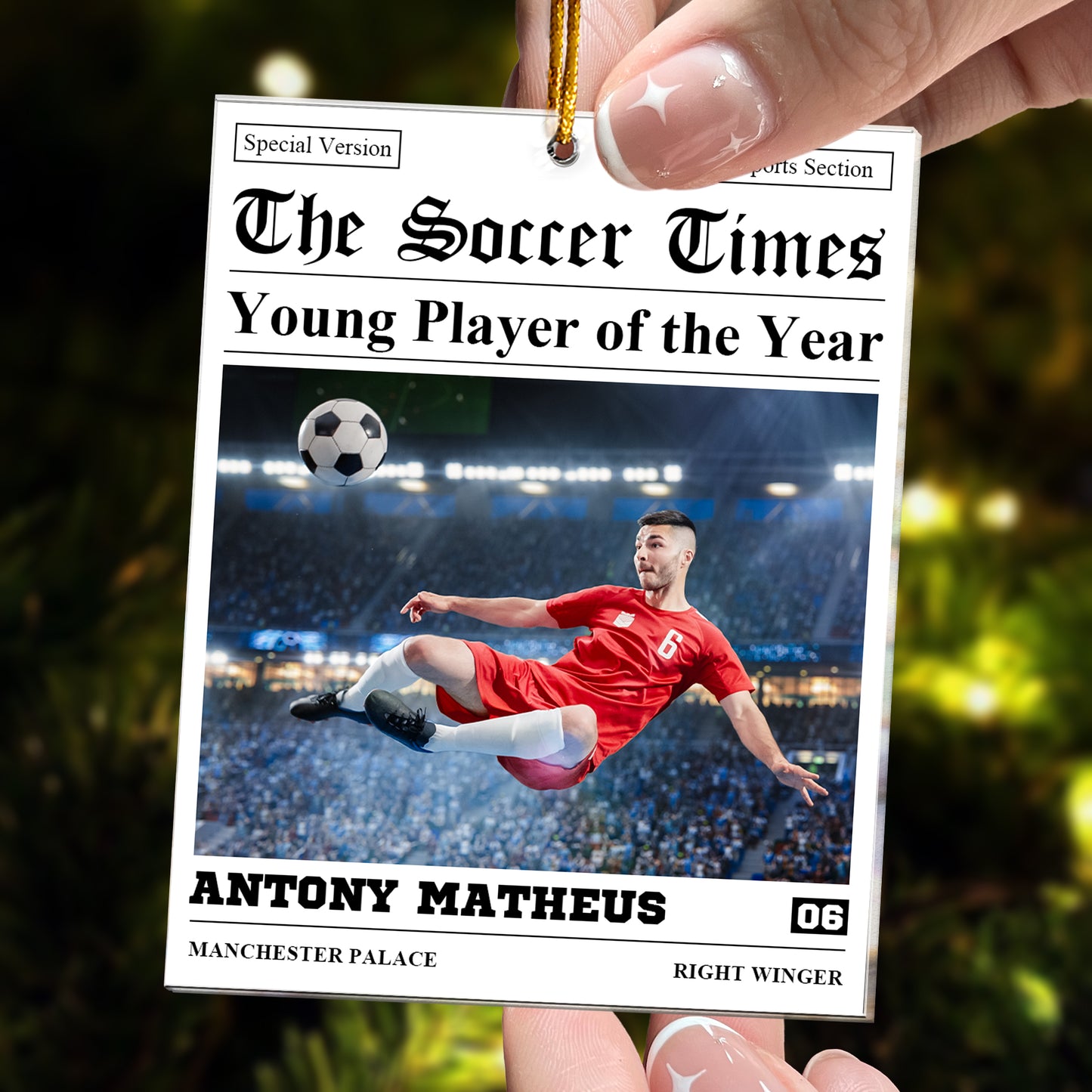 The Soccer Times Newspaper - Personalized Acrylic Photo Ornament