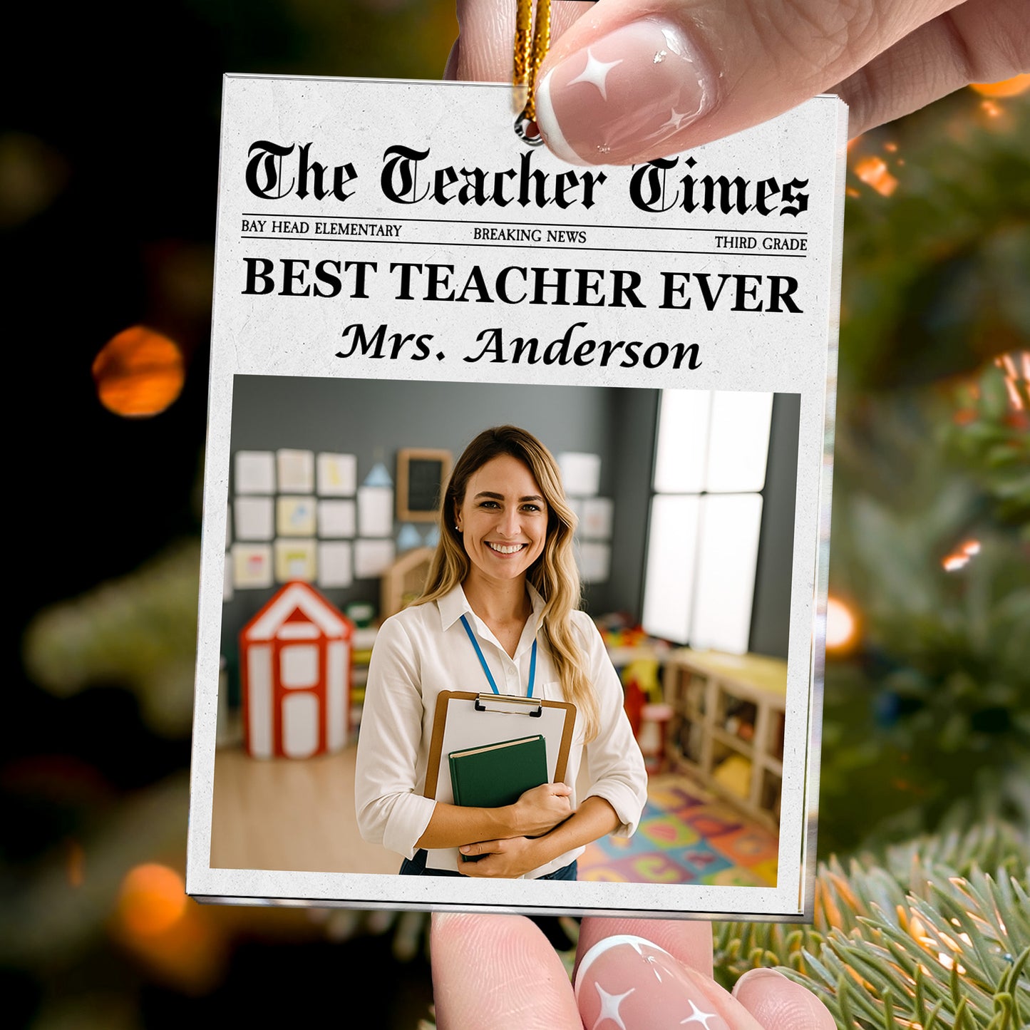 The Teacher Times - Teacher Appreciation Gift - Personalized Acrylic Photo Ornament