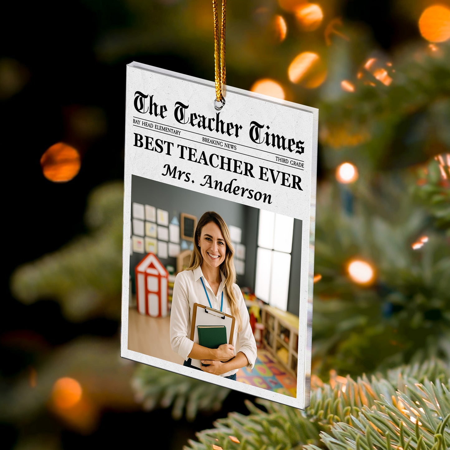 The Teacher Times - Teacher Appreciation Gift - Personalized Acrylic Photo Ornament