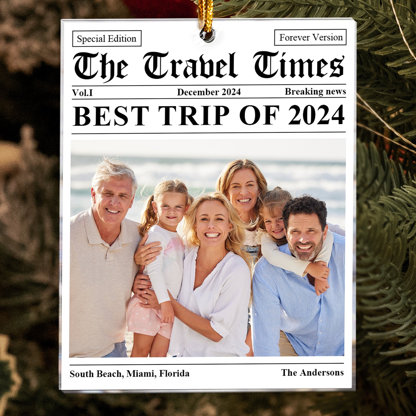 The Travel Times Newspaper - Personalized Acrylic Photo Ornament