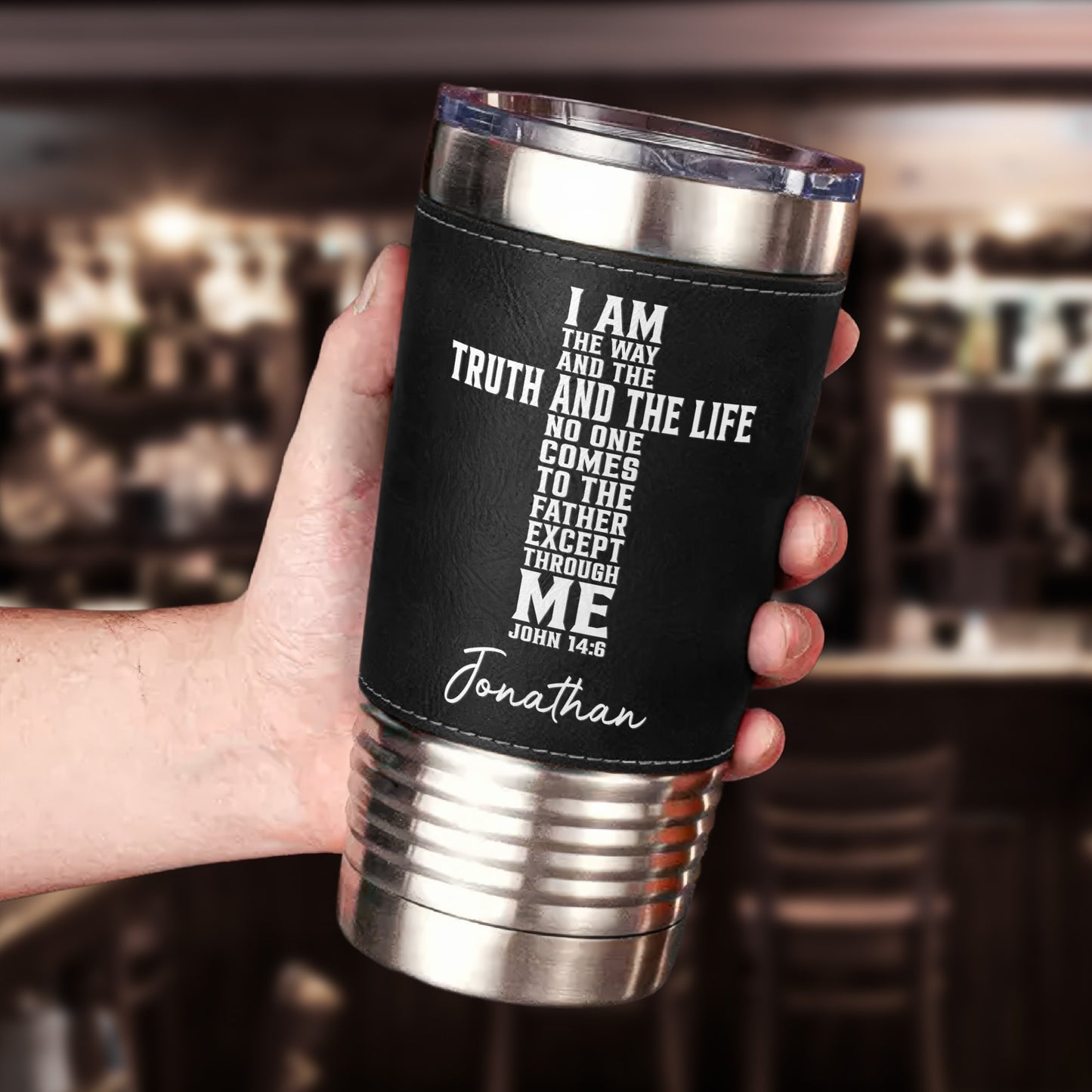 The Way And The Truth And The Life Faith Gift - Personalized 20oz Leather Wrapped Tumbler