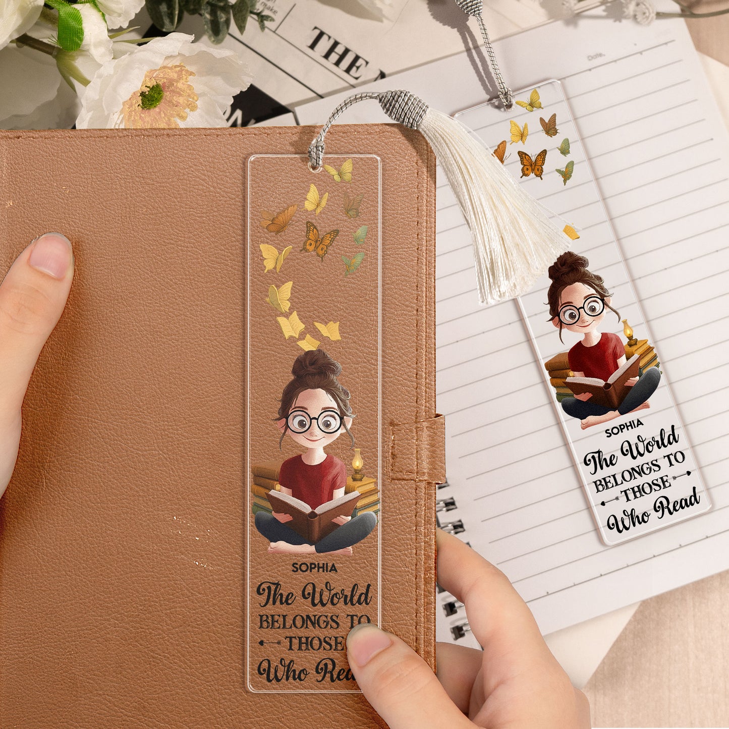 The World Belongs To Those Who Read - Personalized Acrylic Bookmark And Keychain Set