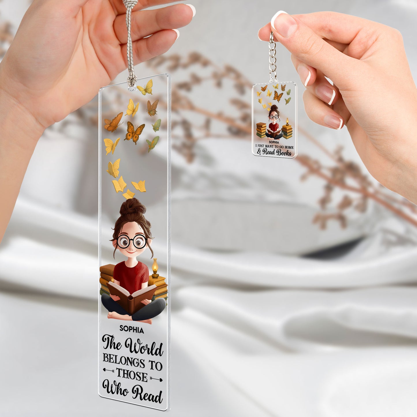 The World Belongs To Those Who Read - Personalized Acrylic Bookmark And Keychain Set