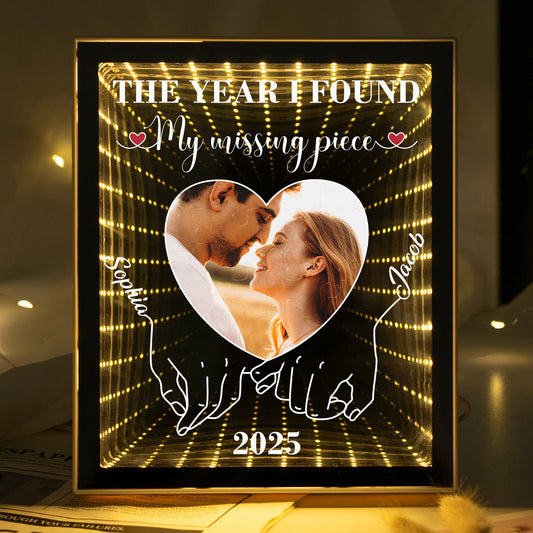The Year I Found My Missing Piece  Anniversary Valentine's Day Gift - Personalized Photo Infinity Mirror Light Box