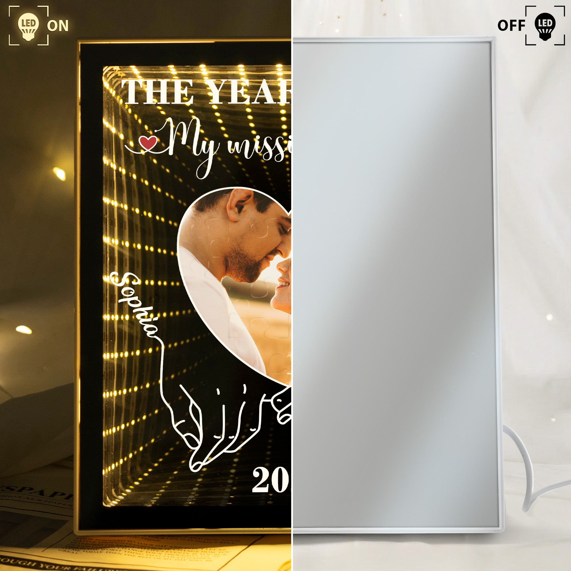The Year I Found My Missing Piece  Anniversary Valentine's Day Gift - Personalized Photo Infinity Mirror Light Box