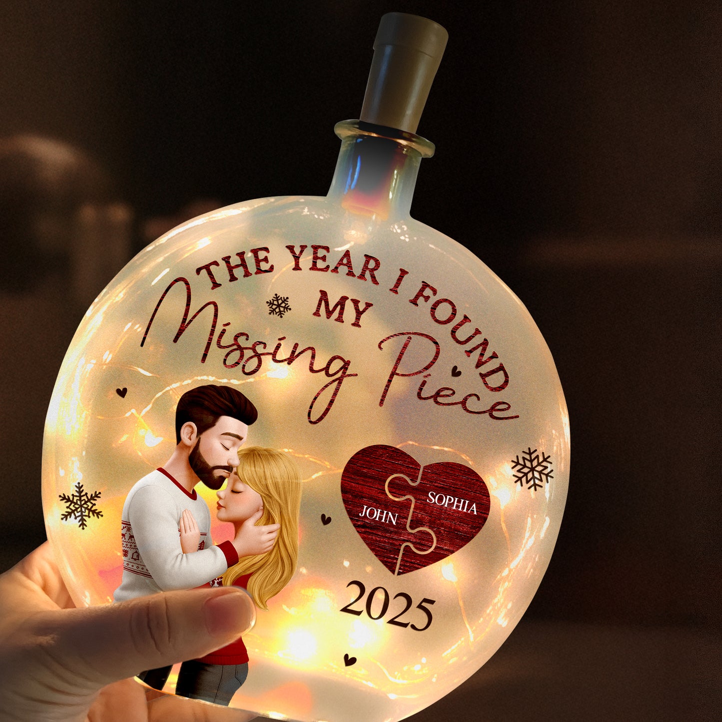 The Year I Found My Missing Piece - Personalized Round Flat Bottle Light
