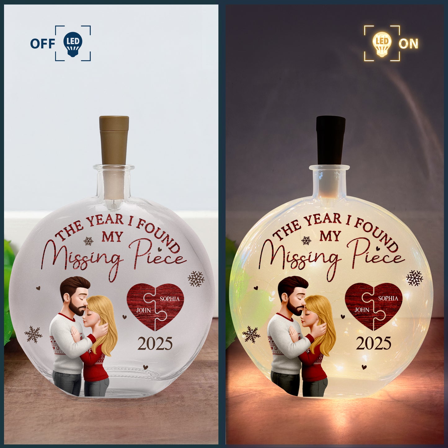 The Year I Found My Missing Piece - Personalized Round Flat Bottle Light