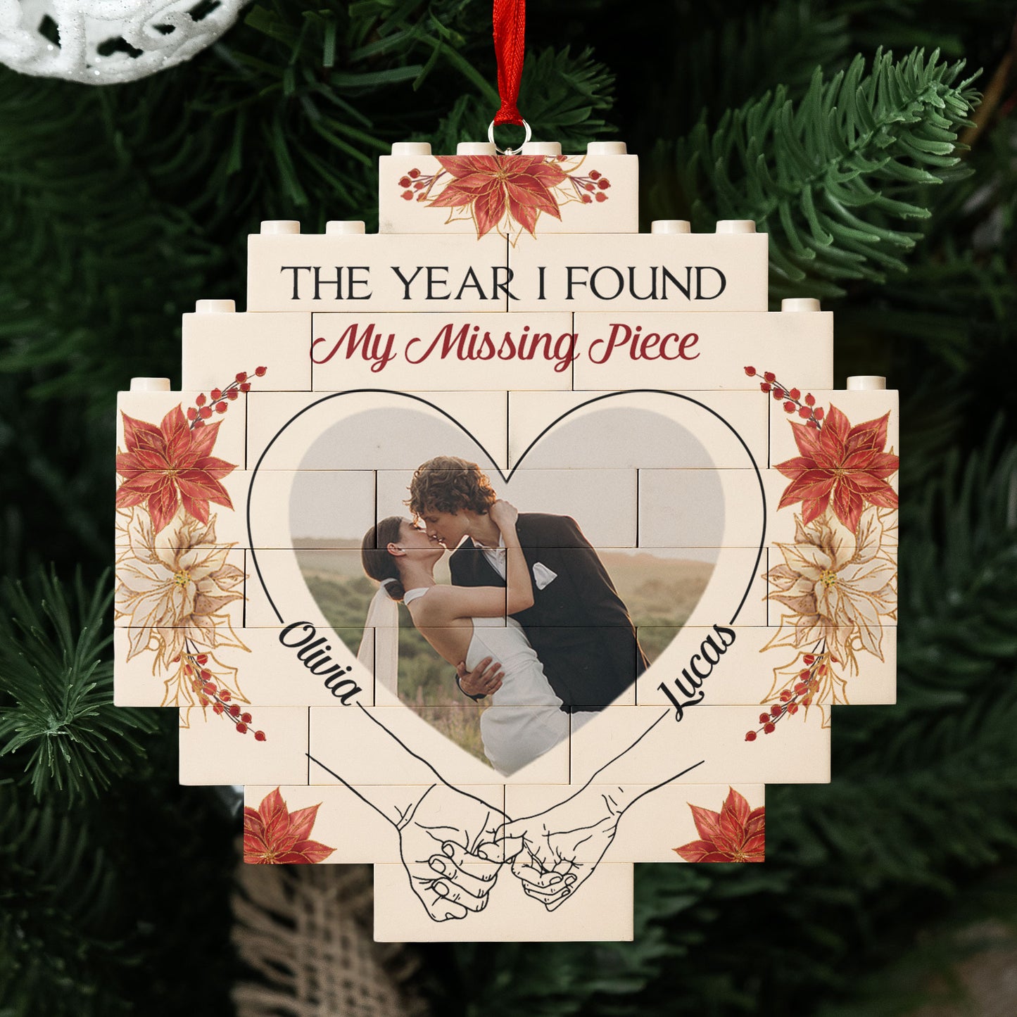 The Year I Found My Missing Piece - Wedding Gifts - Personalized Buildable Christmas Photo Ornament