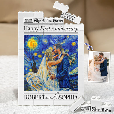 The Anniversary Times For Couples Van Gogh Style Art - Personalized Building Blocks