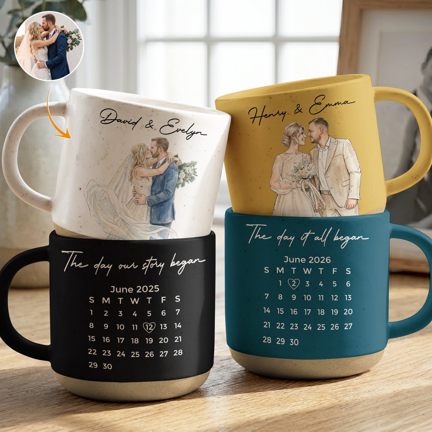 The_Day_Our_Story_Began_Custom_Photo_Watercolor_Personalized_Mug_1