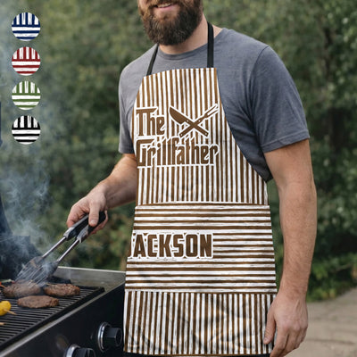 The Grillfather Custom Name Striped Pattern Father's Day Gift For Dad, Husband - Personalized Apron