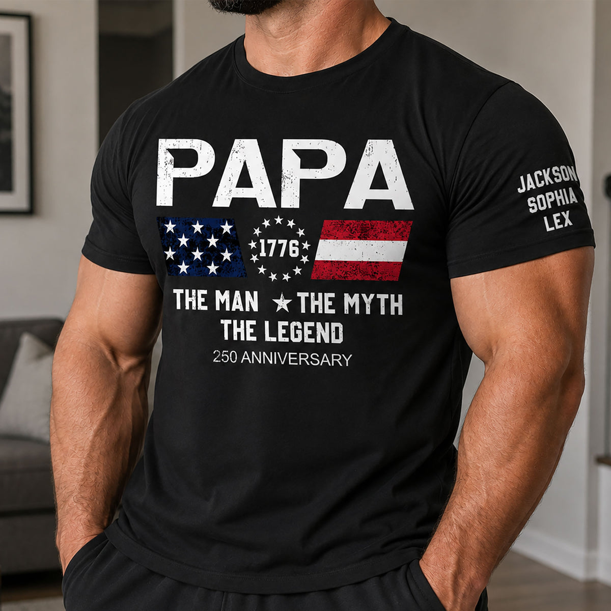 The-Man-The-Myth-The-Legend-Dad,-Papa-250-Years-Anniversary-Custom-Kids'-Names-On-Sleeve-Personalized-Shirt-1