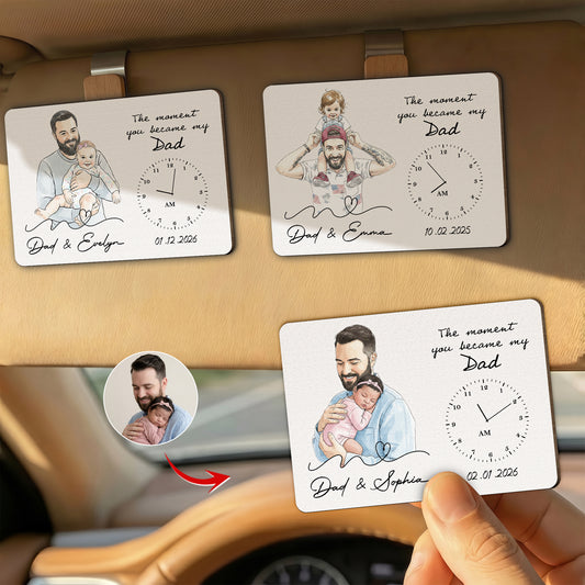 The-Moment-You-Became-My-Dad-Custom-Photo-Watercolor-Fathers-Day-Gift-For-New-Dad-Personalized-Car-Visor-Clip-1