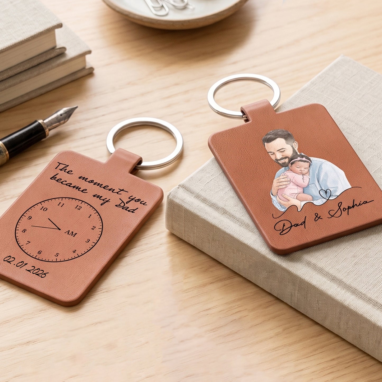 The-Moment-You-Became-My-Dad-Custom-Photo-Watercolor-Fathers-Day-Gift-Personalized-Keychain-3
