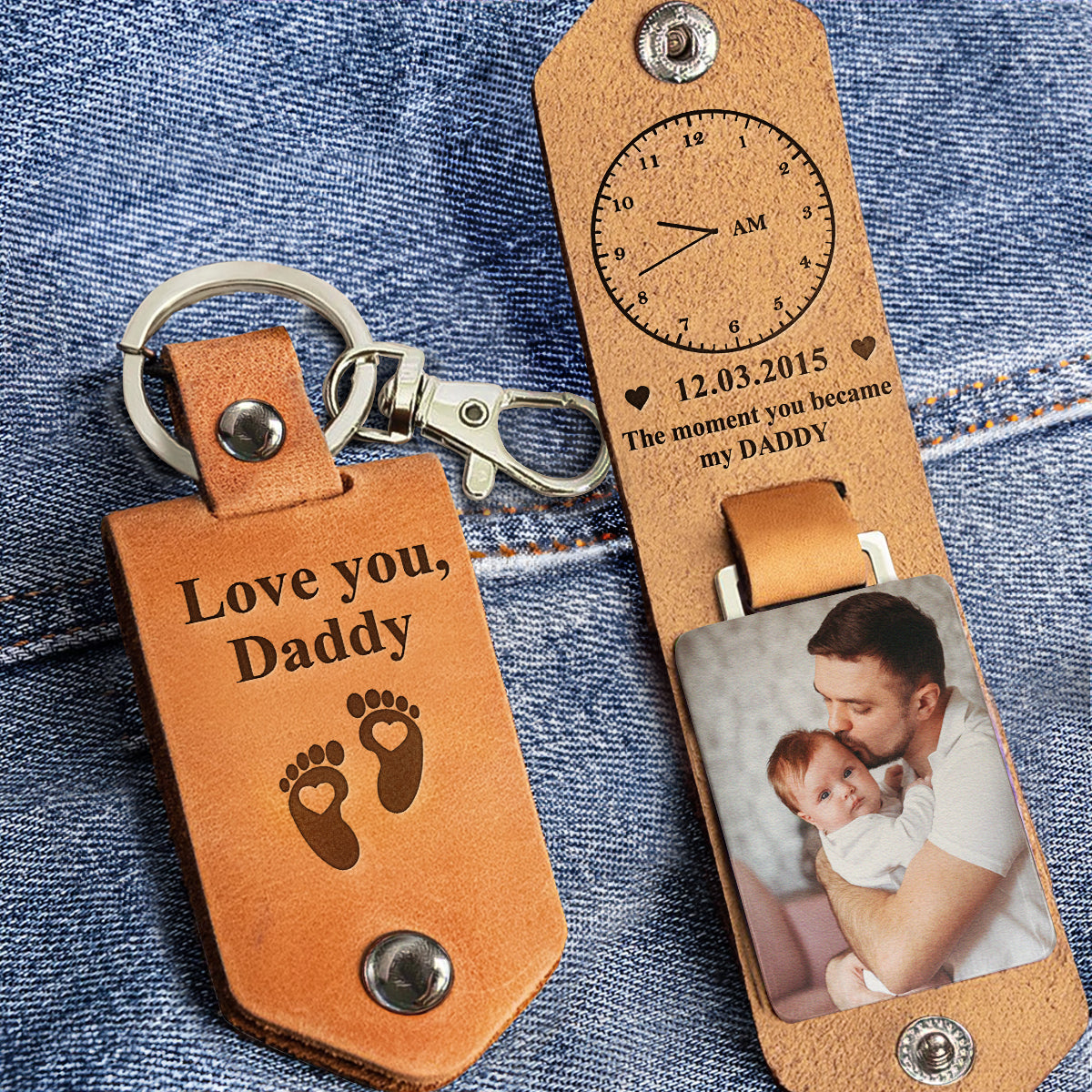 The-Moment You Became My Daddy - Personalized Leather Keychain 2