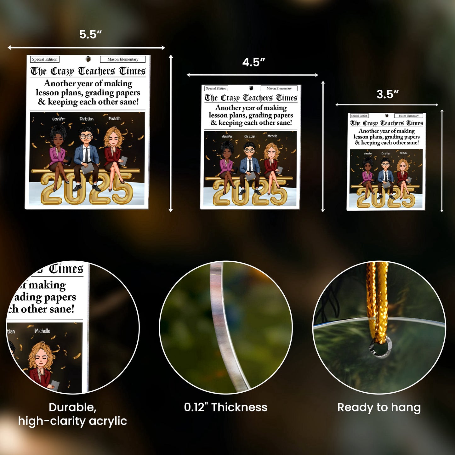 The Teachers Times - Teacher Newspaper Custom - Personalized Acrylic Ornament