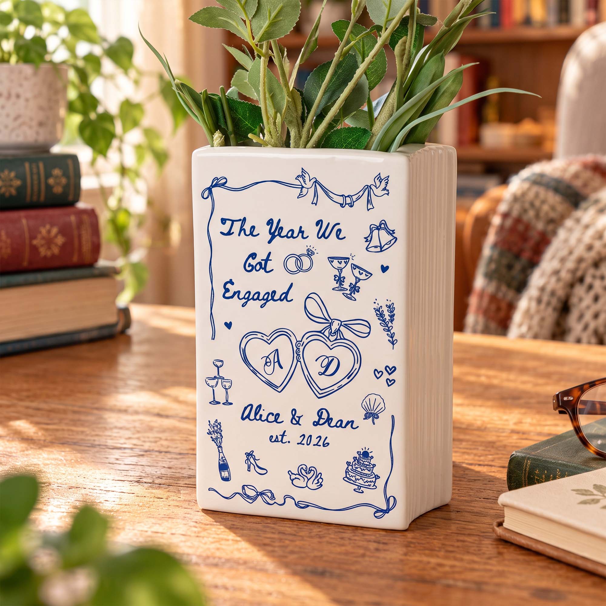 The-Year-We-Got-Engaged-Ceramic-Book-Vase,-Custom-Couple-Name-Wedding-Gifts-Personalized-Vase-1