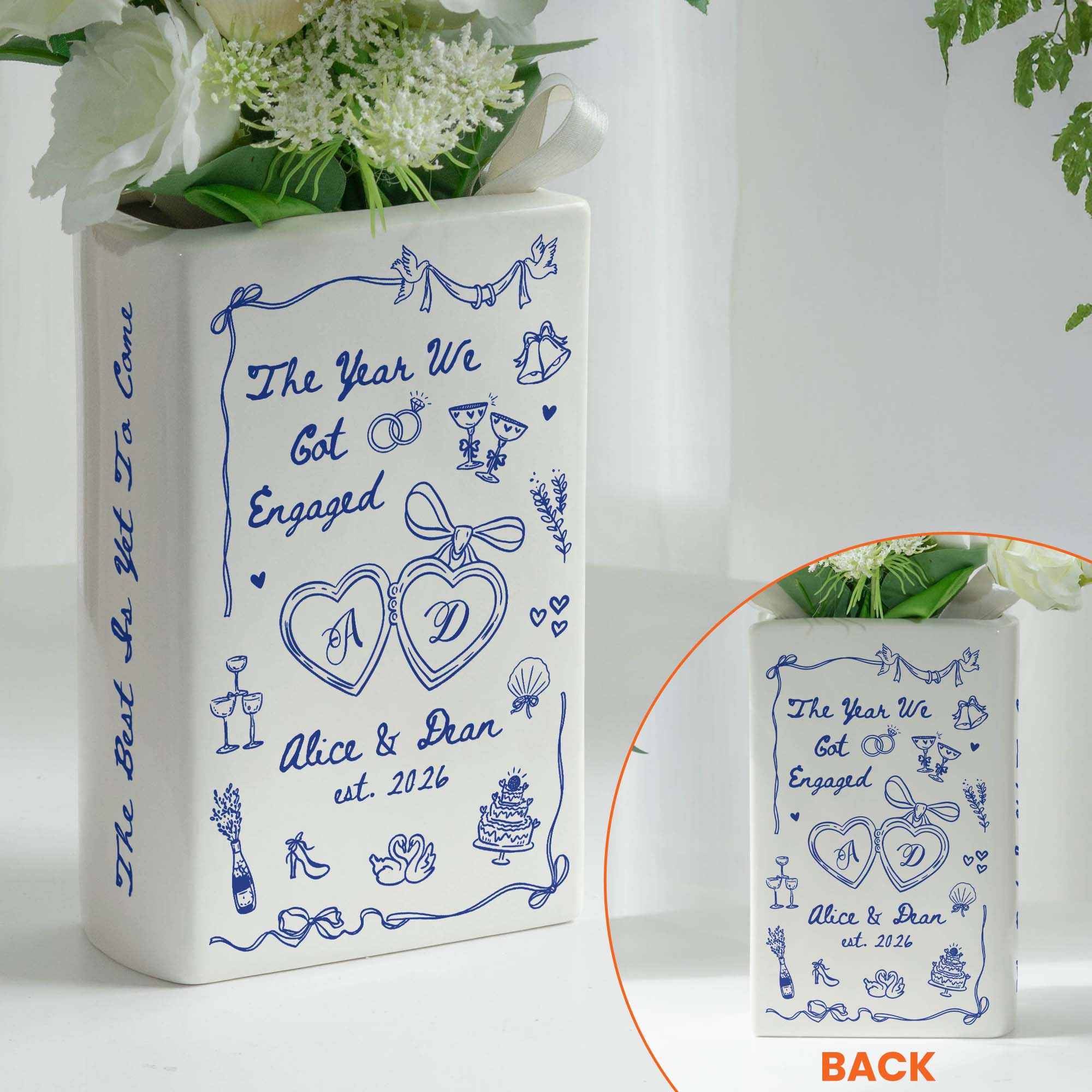 The-Year-We-Got-Engaged-Ceramic-Book-Vase,-Custom-Couple-Name-Wedding-Gifts-Personalized-Vase-5