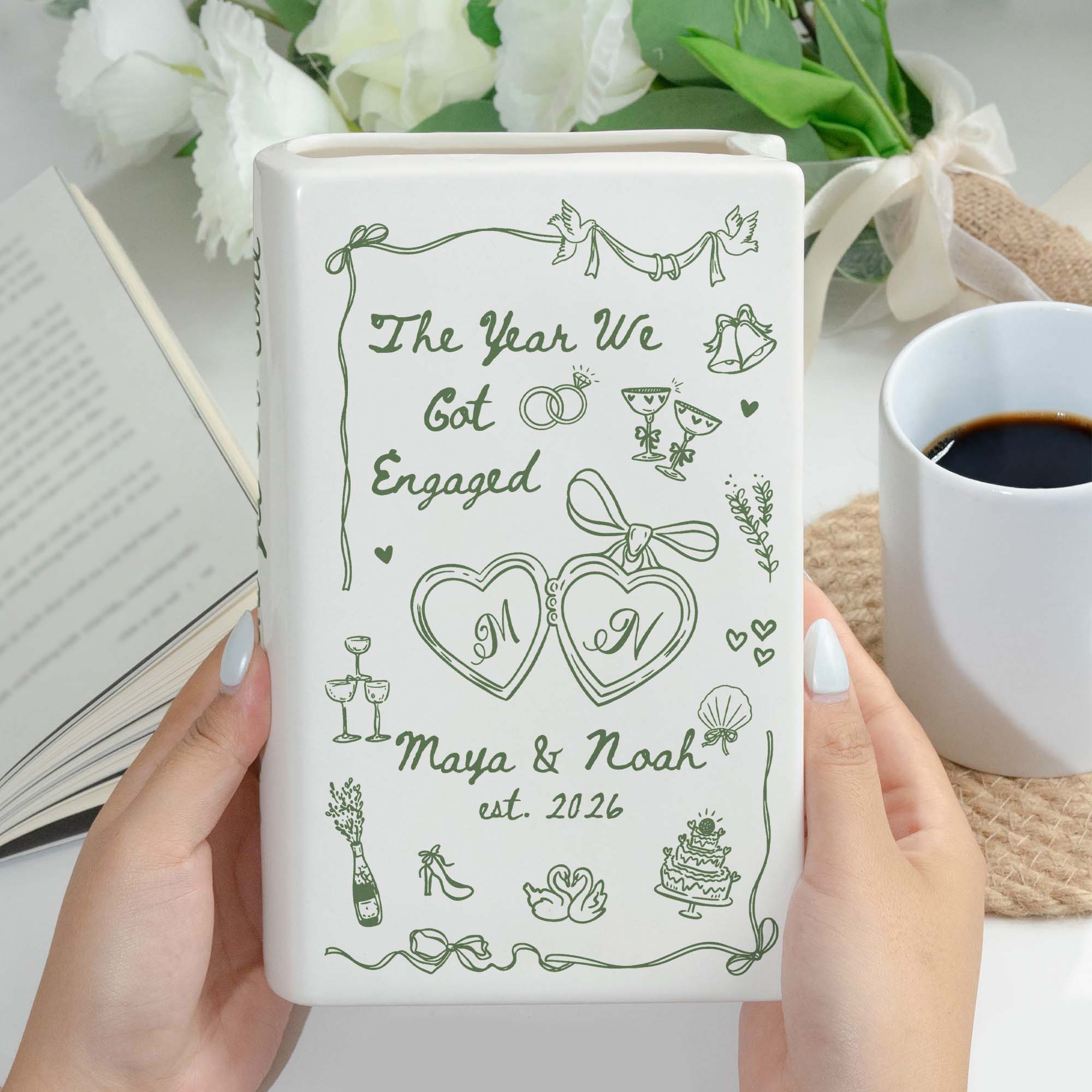 The-Year-We-Got-Engaged-Ceramic-Book-Vase,-Custom-Couple-Name-Wedding-Gifts-Personalized-Vase-7