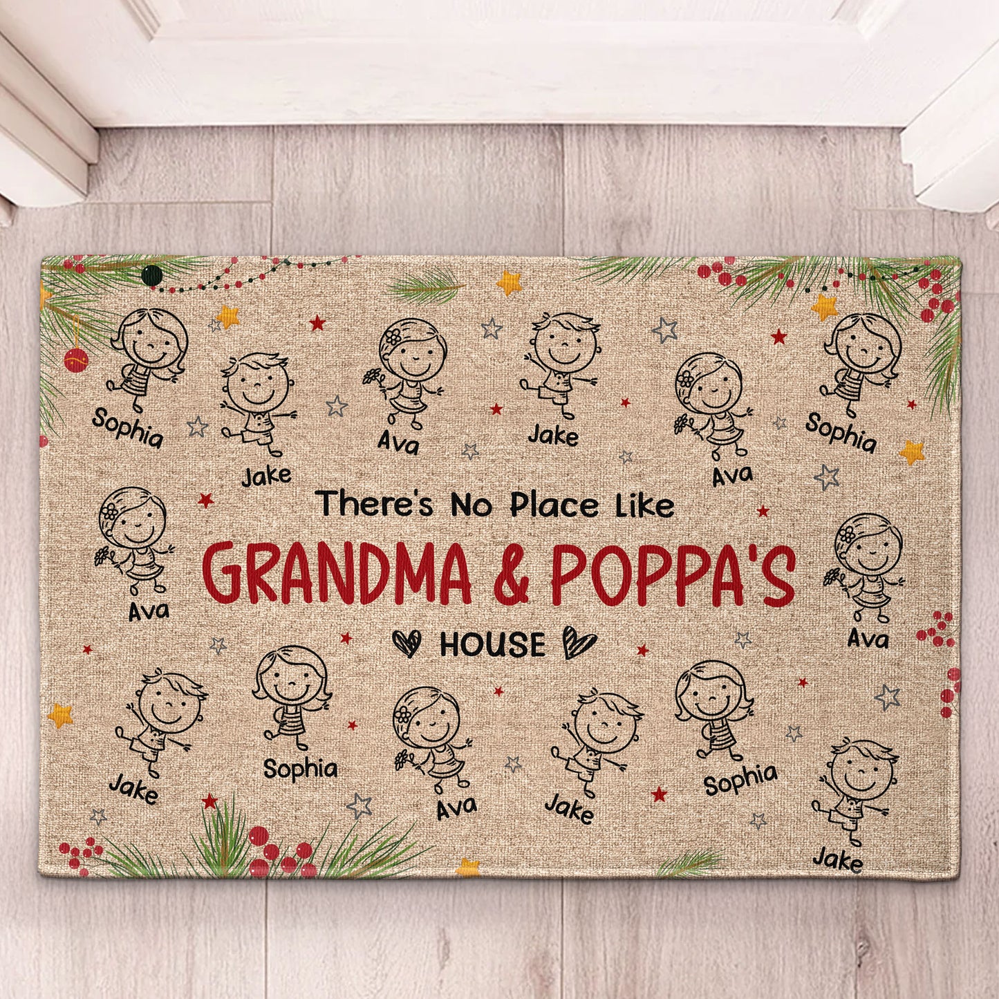 There's No Place Like Grandma & Grandpa's House With Cute Grandkids' Names - Personalized Doormat