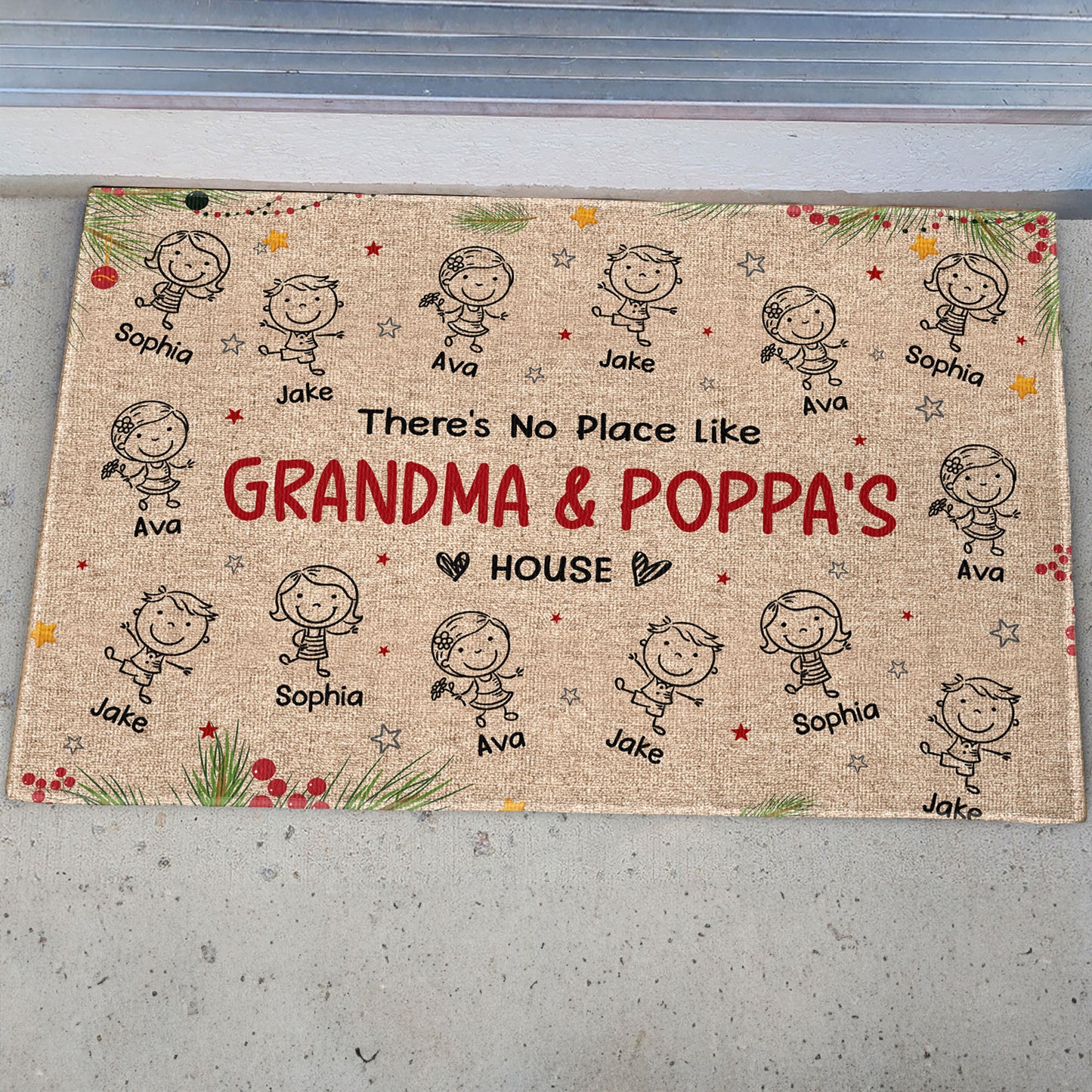 There's No Place Like Grandma & Grandpa's House With Cute Grandkids' Names - Personalized Doormat