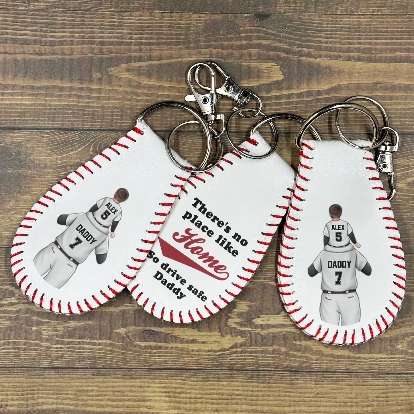 There's No Place Like Home - Personalized Leather Baseball Keychain