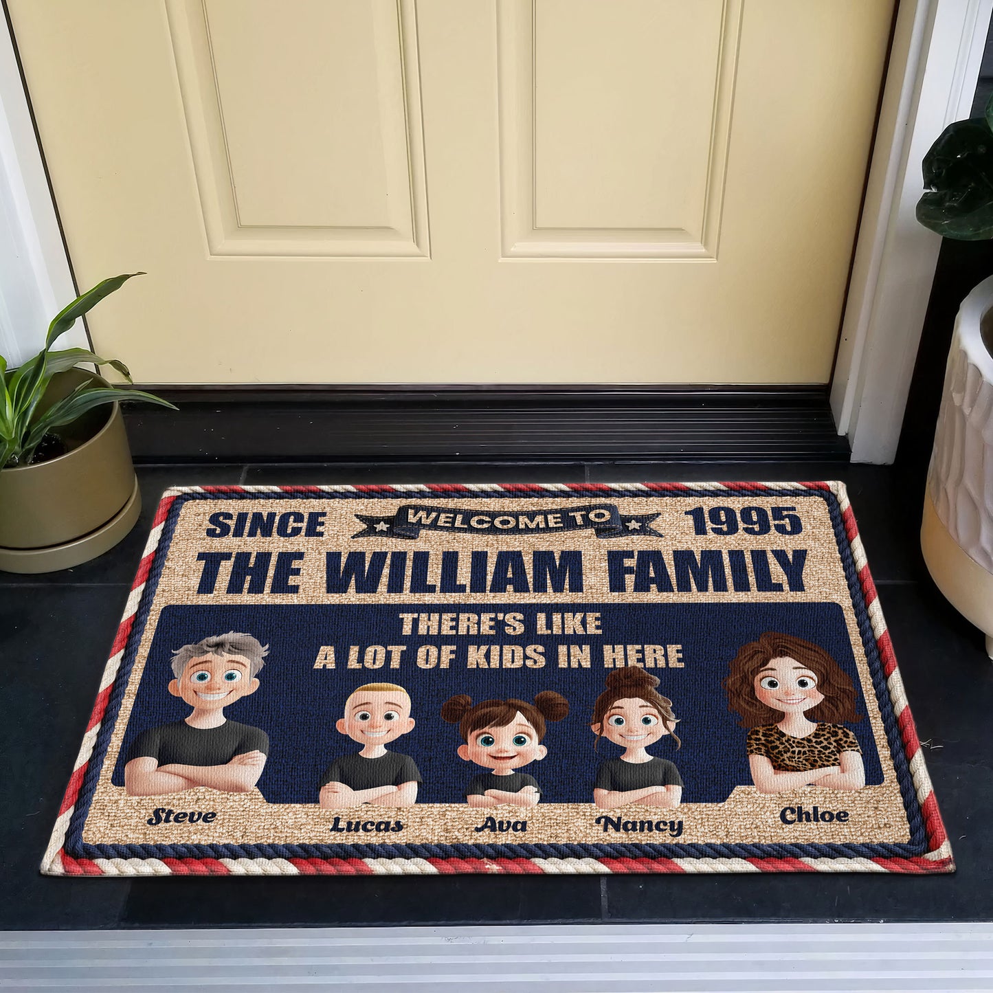 There's-Like-A-Lot-Of-Kids-In-Here-3D-Family-Faux-Pattern-Personalized-Doormat-2