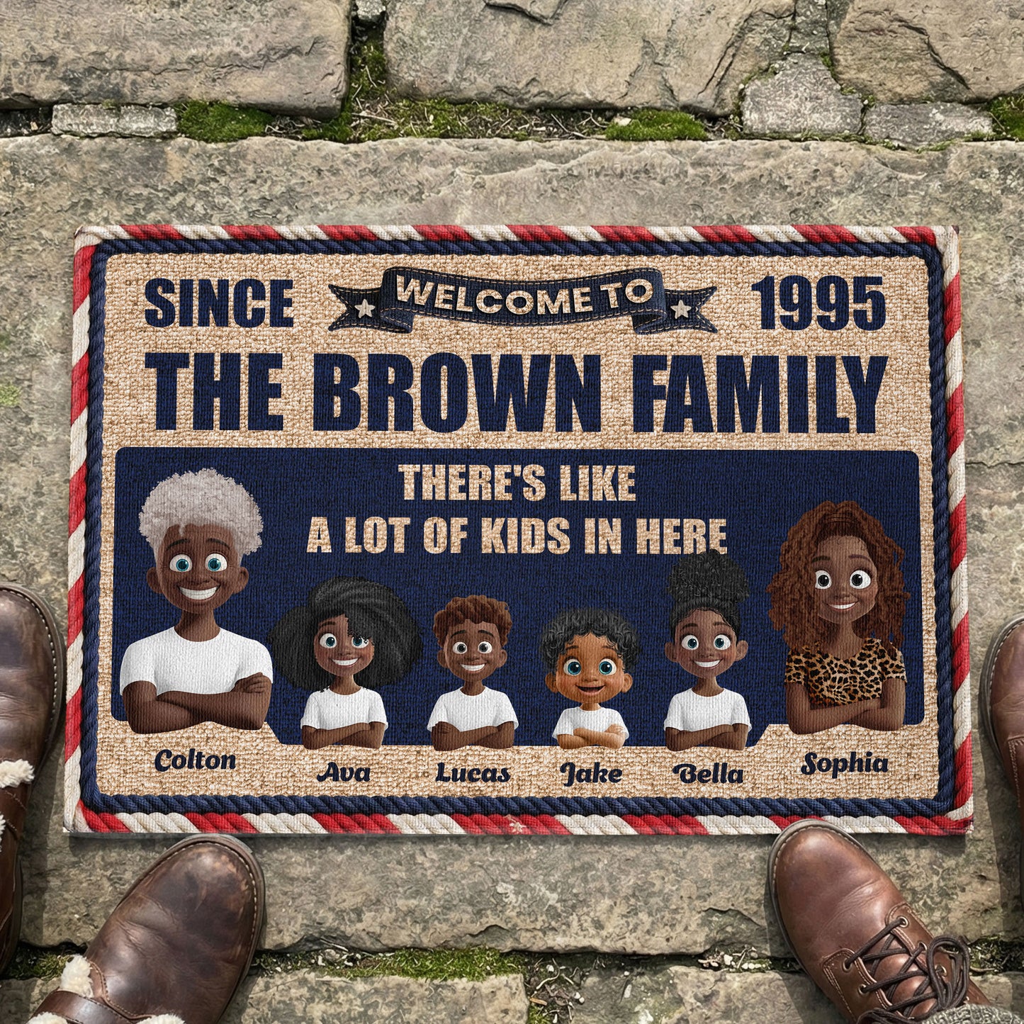 There's-Like-A-Lot-Of-Kids-In-Here-3D-Family-Faux-Pattern-Personalized-Doormat-5