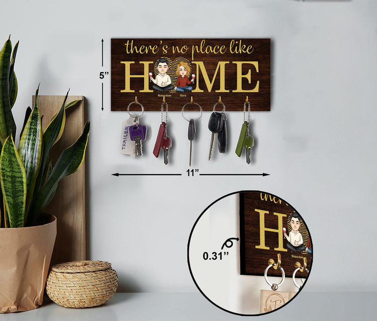 There's No Place Like Home - Personalized Key Hanger - Anniversary, Home Decor Gift For Couples, Husband, Wife - Gift For Parents