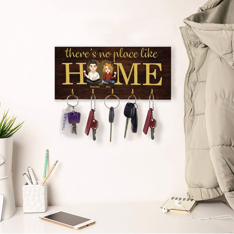 There's No Place Like Home - Personalized Key Hanger - Anniversary, Home Decor Gift For Couples, Husband, Wife - Gift For Parents