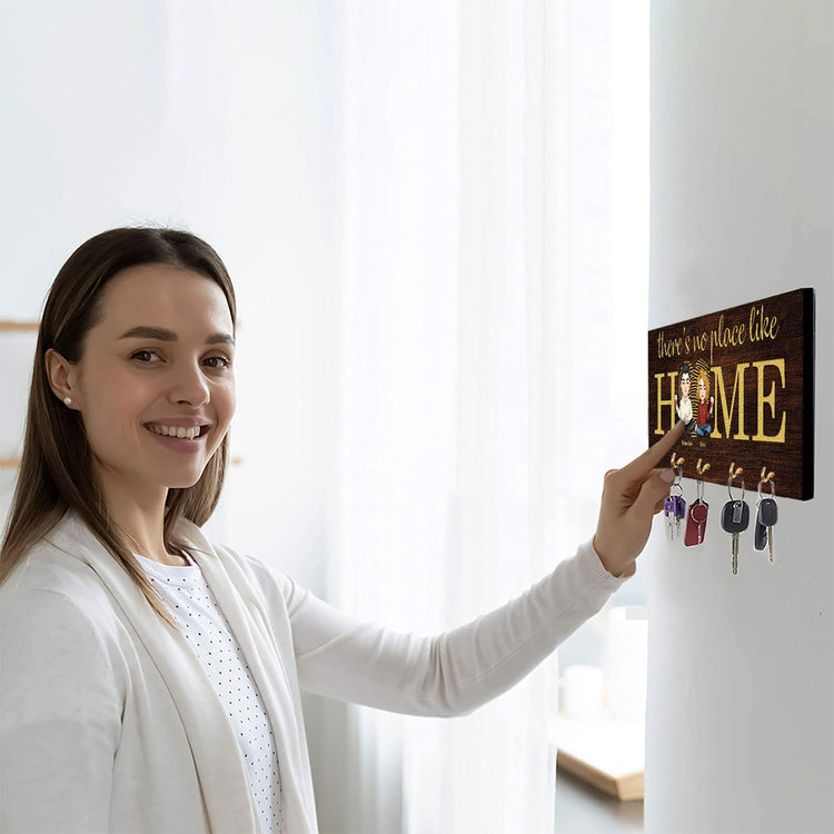 There's No Place Like Home - Personalized Key Hanger - Anniversary, Home Decor Gift For Couples, Husband, Wife - Gift For Parents
