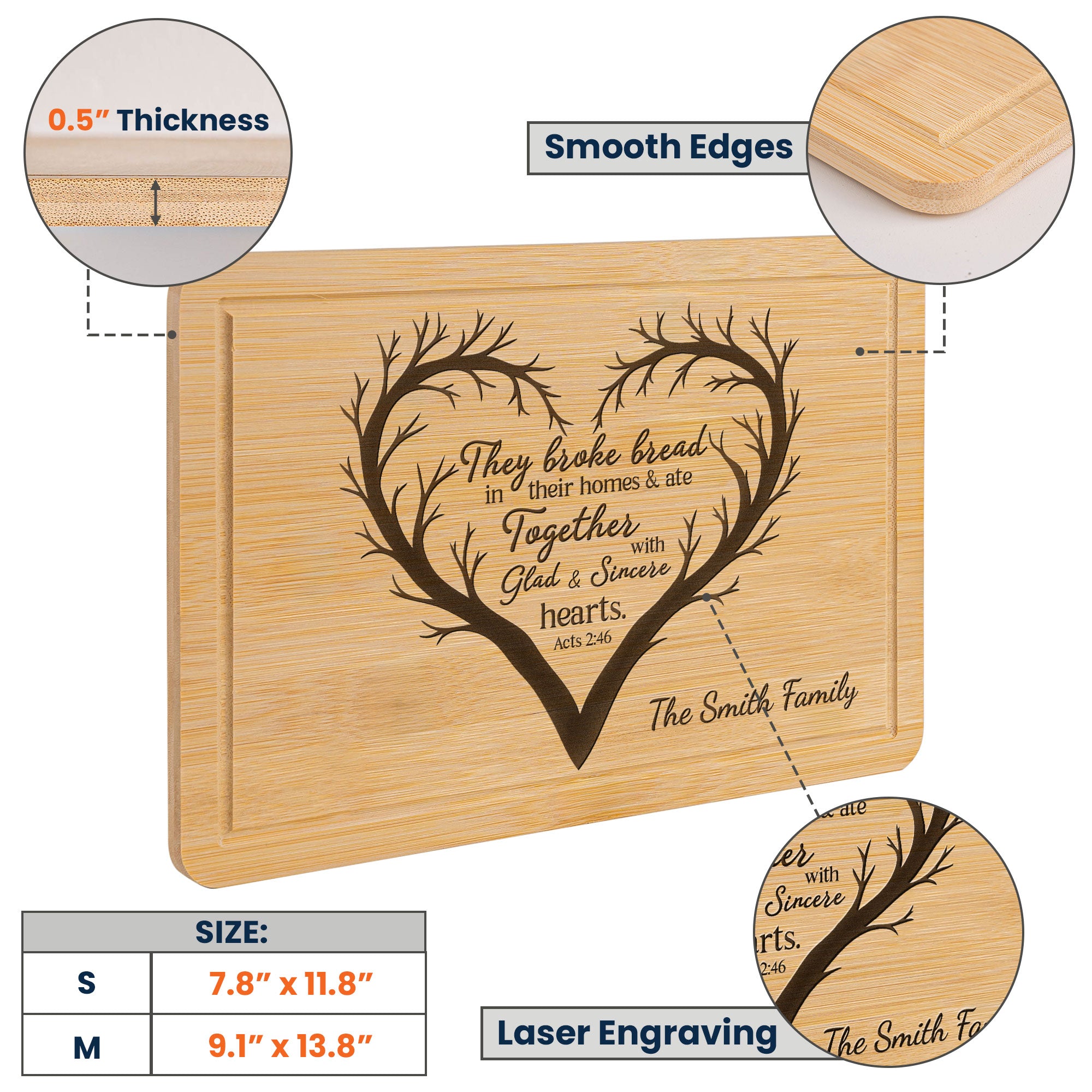 They Broke Bread In Their Homes - Personalized Engraved Wooden Cutting Board