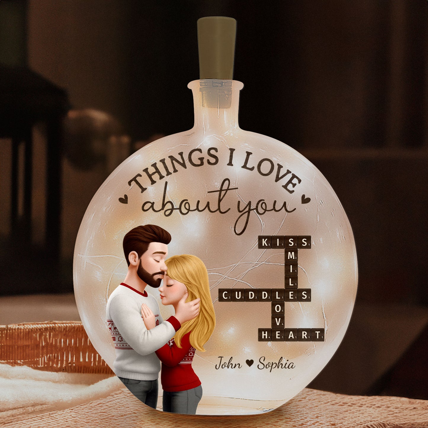 Things I Love About You - Personalized Round Flat Bottle Light